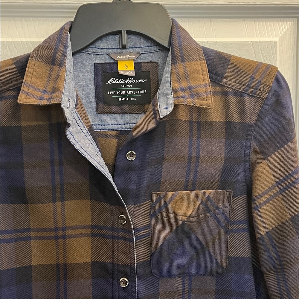 Eddie Bauer Blue and Brown Plaid Shirt